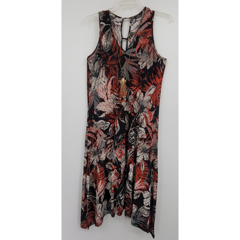 Mlle Gabrielle Women XL Sleeveless Tropical Floral Asymmetrical‎ Boho Midi Dress - Picture 8 of 11